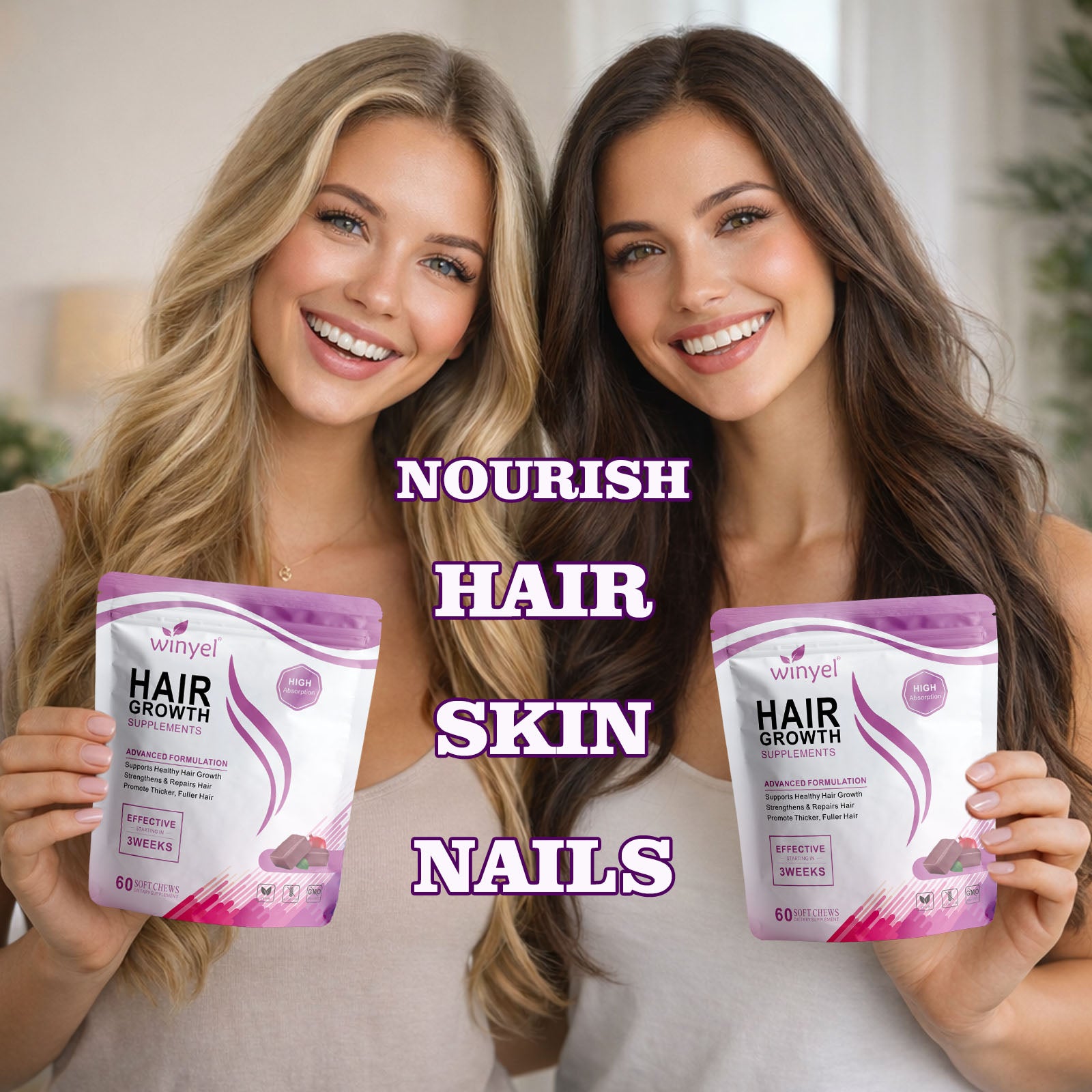 WINYEL Hair Growth Soft Chewables, Containing Hair Growth Vitamins For Men And Women, Biotin, To Help Create Thicker, Fuller, And Stronger Hair, Mixed Berries, 60 Soft Chewables. by Josla