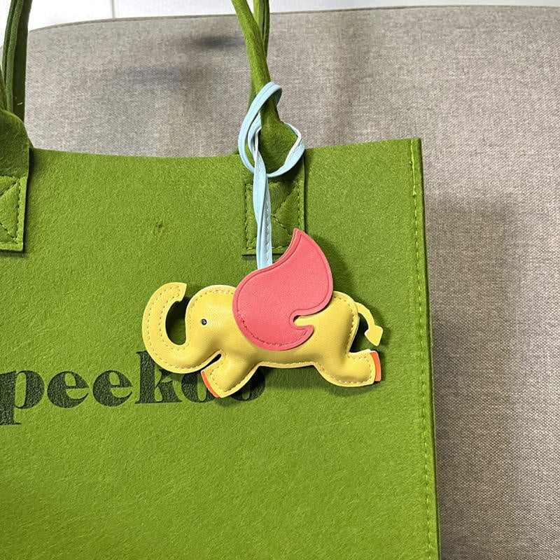 Cute Elephant Bag Pendant Keychain Chic PU Leather Keychains Phone Straps Chain Stylish Keyring,Leather Card Case And Leather Key Charm by Josla