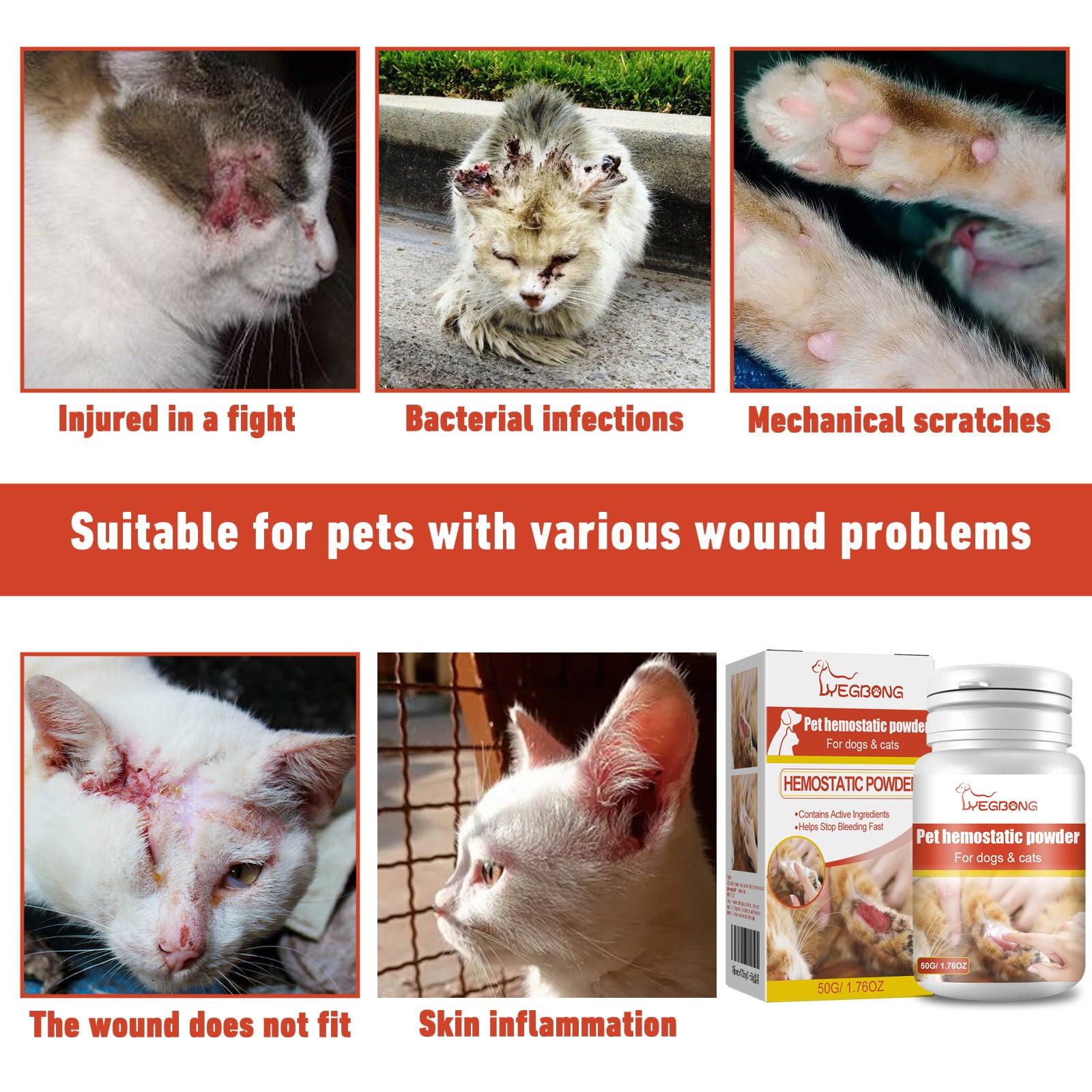 Pet Hemostatic Powder, Fast Bleeding Stop Wound Care Powder For Dogs Cats, Gentle Pet Nail Cut Skin Injury Healing Powder 50g by Josla