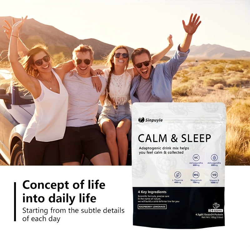 Calm & Sleep Adaptogenic Drink Mix - Raspberry Lemonade, 0 Sugars - L-Theanine, Ashwagandha & Magnesium For Relaxation & Rest, 24 Packets by Josla