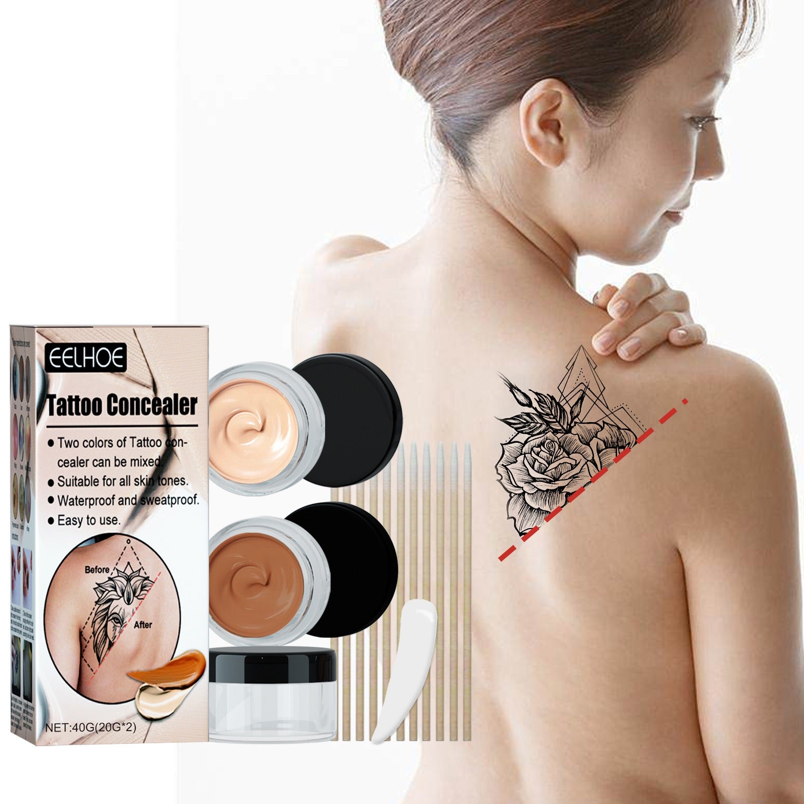 Tattoo Cover Up Makeup Waterproof, Professional Tattoo Concealer Use On Body, For Legs, Dark Spots, Scars, Vitiligo by Josla