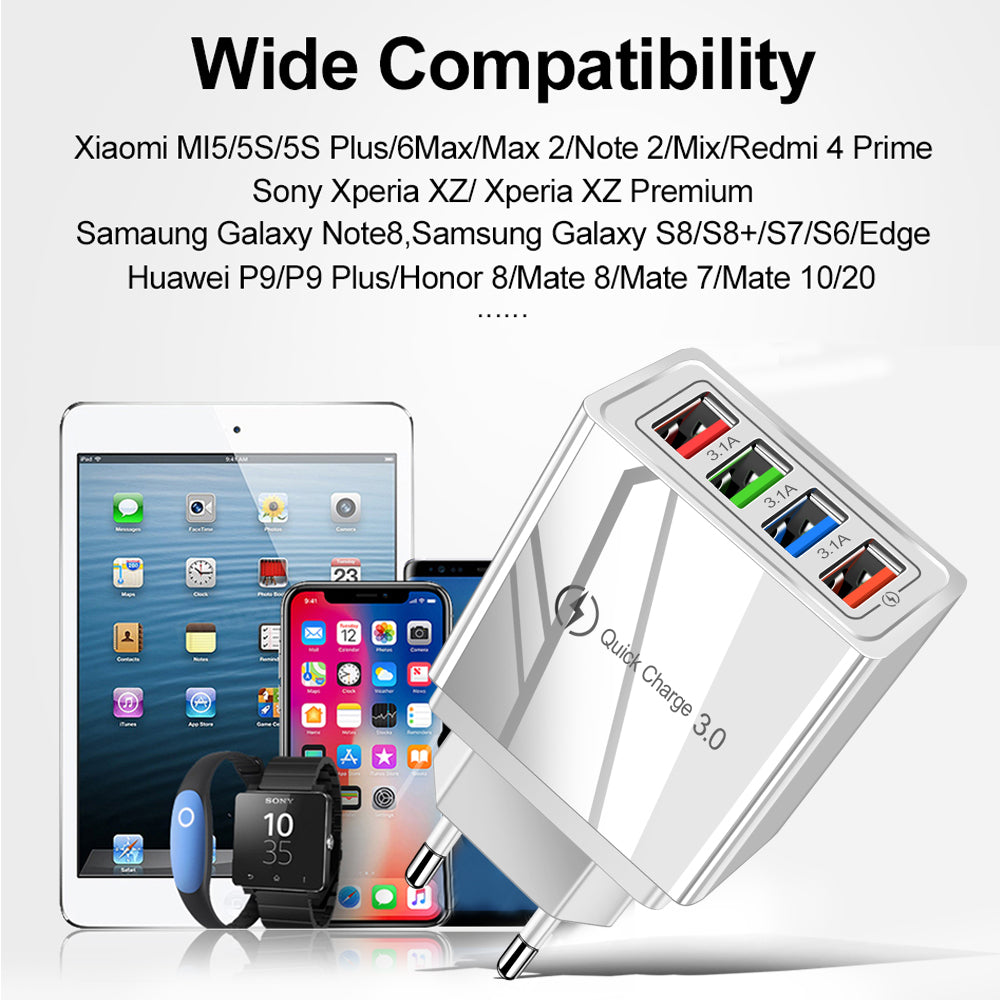 USB Charger Quick Charge 3.0 4 Phone Adapter For Tablet Portable Wall Mobile Charger Fast Charger by Josla
