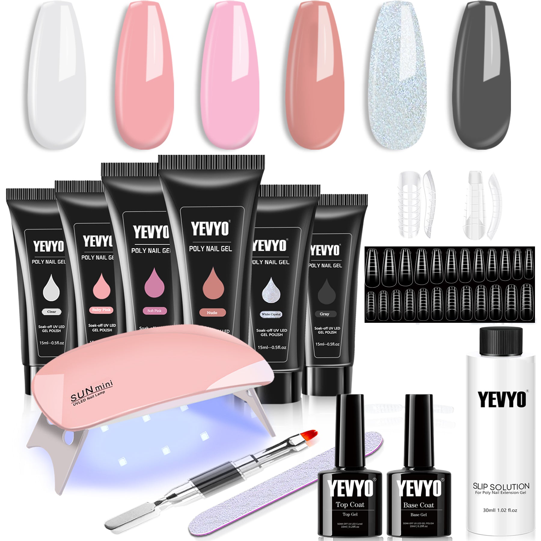 6 PCS Poly Gel Nail Kit With UV Lamp, Nail Brush And Nail Forms Top Base Coat Builder Nails Art Tools by Josla