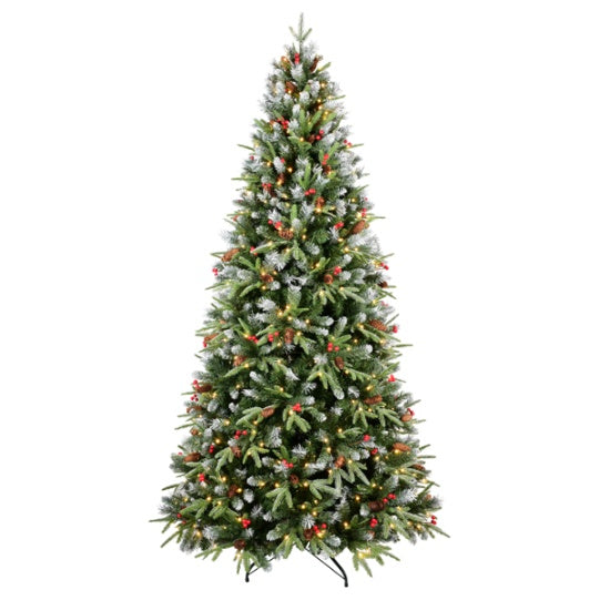 Artificial 5ft Green LED-lit Christmas Tree With 1113PE PVC Mixed Branch Tips,Red Fruit And Pine Cone,Hinged Premium & Foldable Base For Indoor Holiday Decorating by Josla