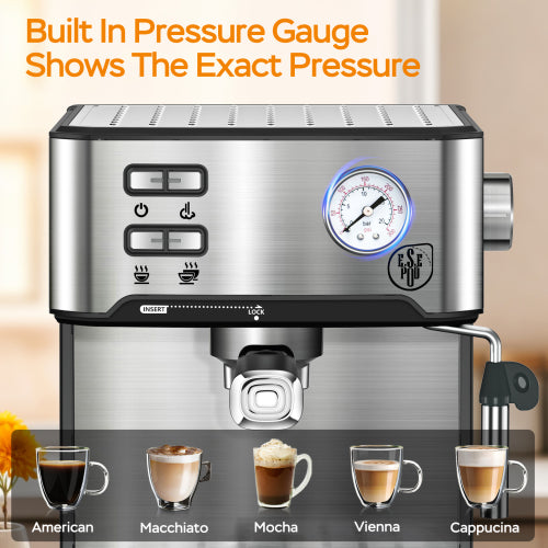 20 Bar Professional Espresso Machine With Milk Frother, Single & Double Shot, ESE Pod Compatible, Pressure Display, Removable Water Tank For Cappuccino, Latte, & Macchiato Home Barista Edition by Josla