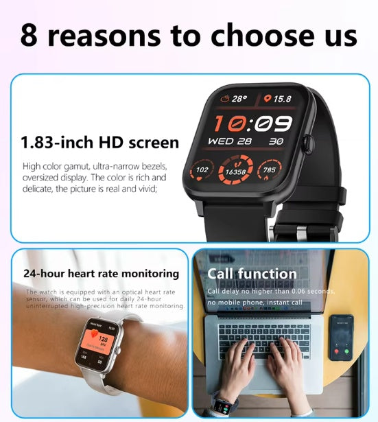 SmartWatch Men Women1.83inch BT Face Heart Rate Fitness Tracker by Josla