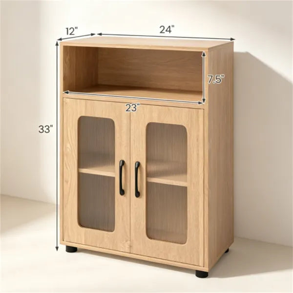 Natural Modern Engineered Wood Bathroom Cabinet With Open Compartment, Anti-Toppling Tall Storage Cabinet With Magnetic Door Catch For Living Room Entryway by Josla
