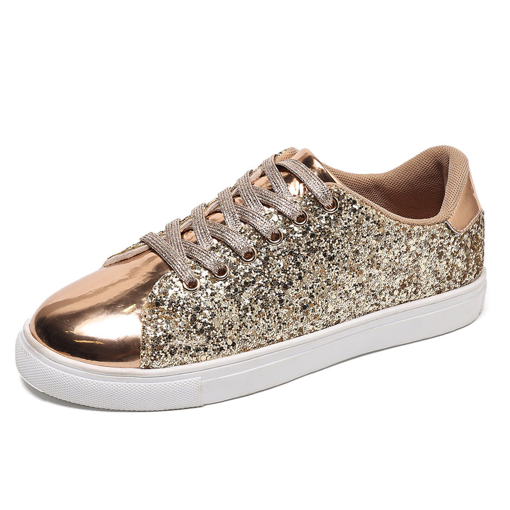 Plus Size Sequined Front Lace-up Solid Color Plus Size Board Shoes by Josla