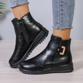 Winter Fleece Boots With Side Zipper Design Fashion Simple Non-slip Ankle Boots For Women Warm Pu Leather Shoes by Josla