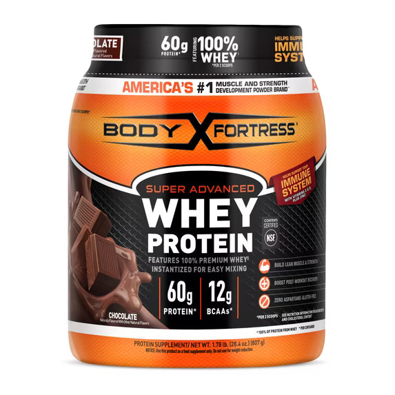 Body Fortress Super Advanced 100% Premium Whey Protein Powder, Chocolate, 60g Protein, Immune Support , Vitamins C & D Plus Zinc, 1.78 lbs (Packaging May Vary) by Josla Marketplace