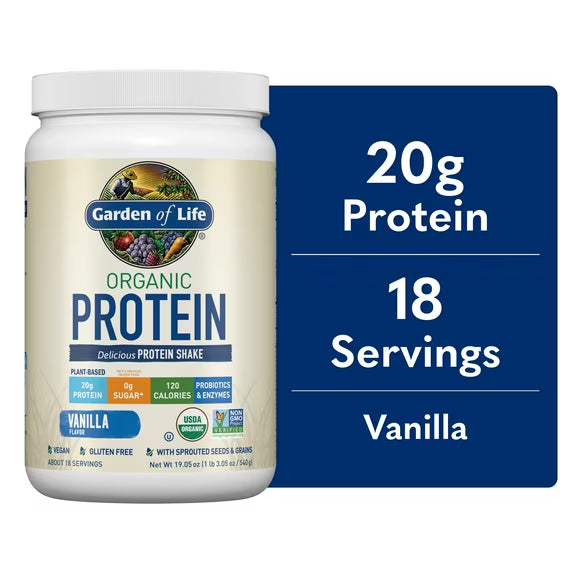 Garden of Life Organic Plant-Based Protein Powder, Vanilla, 20g Protein Shake Drink, Vegan, Probiotics, Digestive Enzymes, 19.05oz by Josla Marketplace
