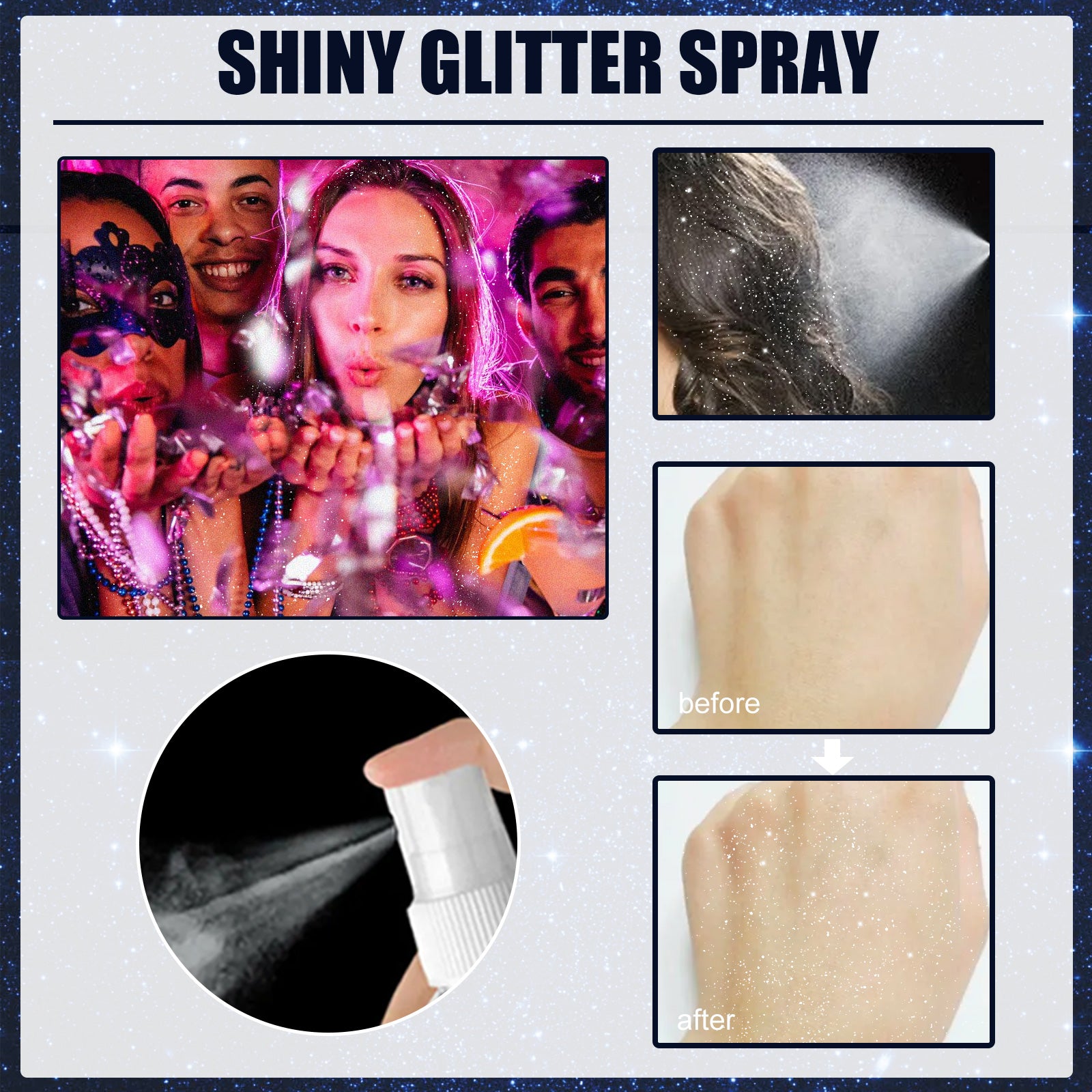 Shiny Glitter Spray, Body Hair Clothes Highlight Shimmer Spray For Halloween Club Party, Long Lasting Sparkle Glitter For Skin Outfits, 60ML by Josla
