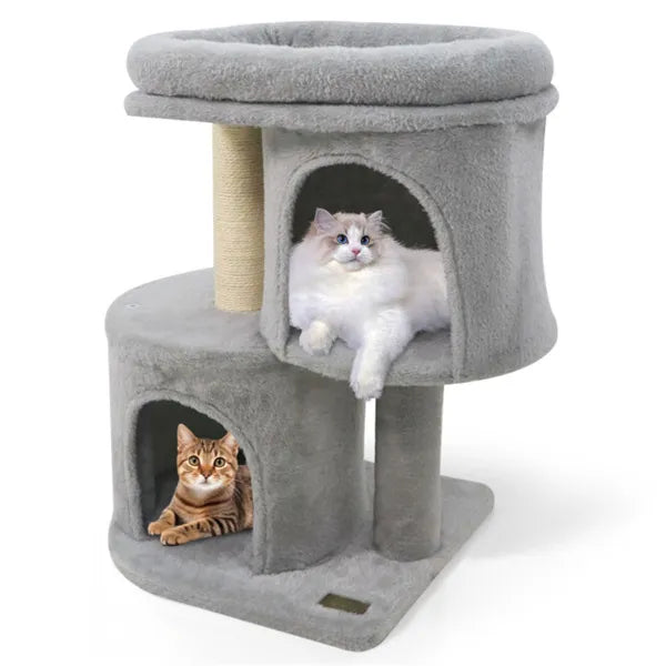 26" Compact Cat Tree With 2 Condos & Sisal Scratching Posts, Anti-Tip Cat Tower For Small Spaces by Josla