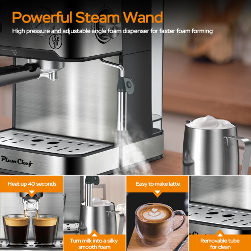20 Bar Professional Espresso Machine With Milk Frother, Single & Double Shot, ESE Pod Compatible, Pressure Display, Removable Water Tank For Cappuccino, Latte, & Macchiato Home Barista Edition by Josla
