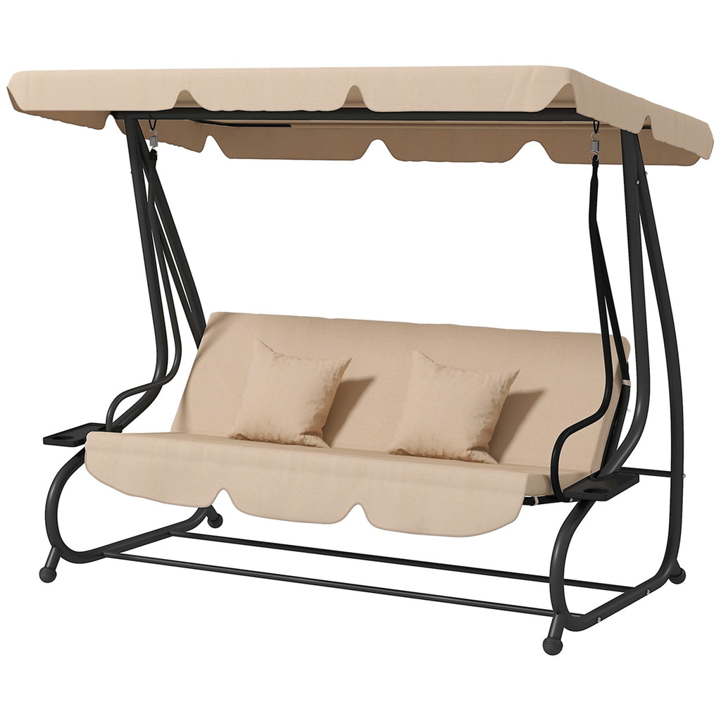Free Standing Swing Bench, Porch Swing with Stand, Adjustable Canopy, Cushion and Pillows, Ecru by Josla
