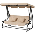 Free Standing Swing Bench, Porch Swing with Stand, Adjustable Canopy, Cushion and Pillows, Ecru by Josla