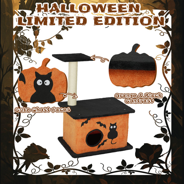 33inch Halloween Cat Tree, Cat Tower Cat Tree For Indoor Cats With Spacious Cat Condo, Large Platform, Sisal Scratching Post, Orange & Black by Josla