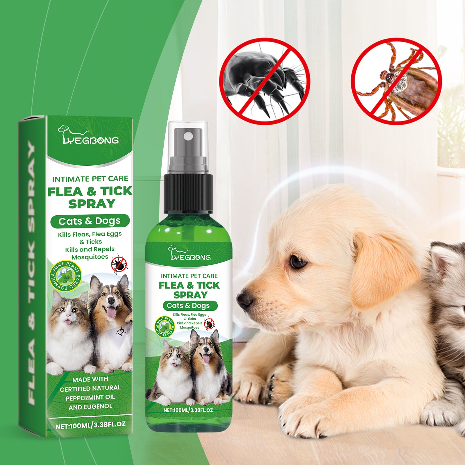 Natural Flea & Tick Spray For Dogs & Cats, Plant-Based Pest Repellent Kills Fleas, Ticks, Lice & Mites by Josla