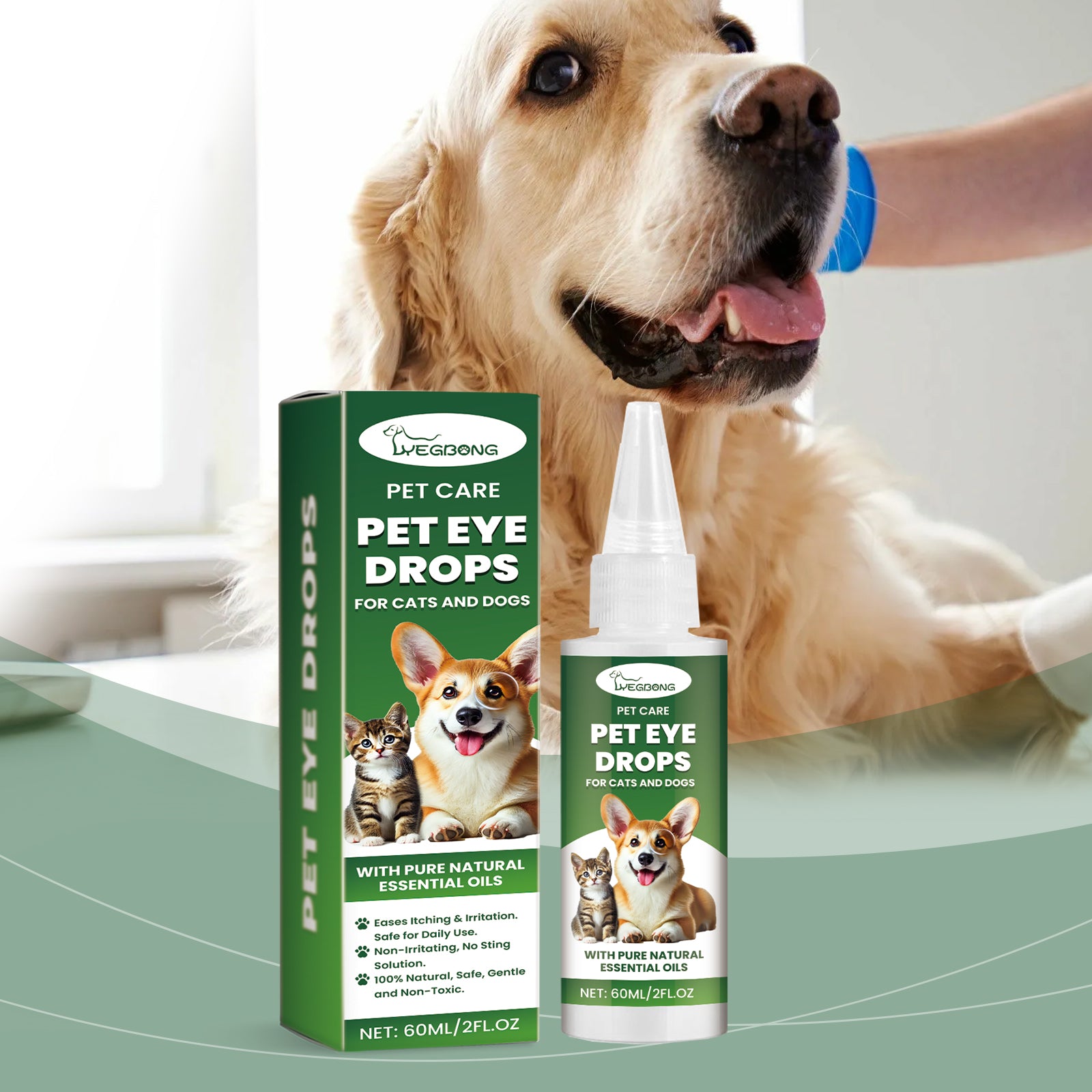 Dog Cat Eye Drops, Gentle Eye Care With Sodium Hyaluronate & Vitamin E, Soothe Irritation, 60ml Pet Eye Cleaner by Josla