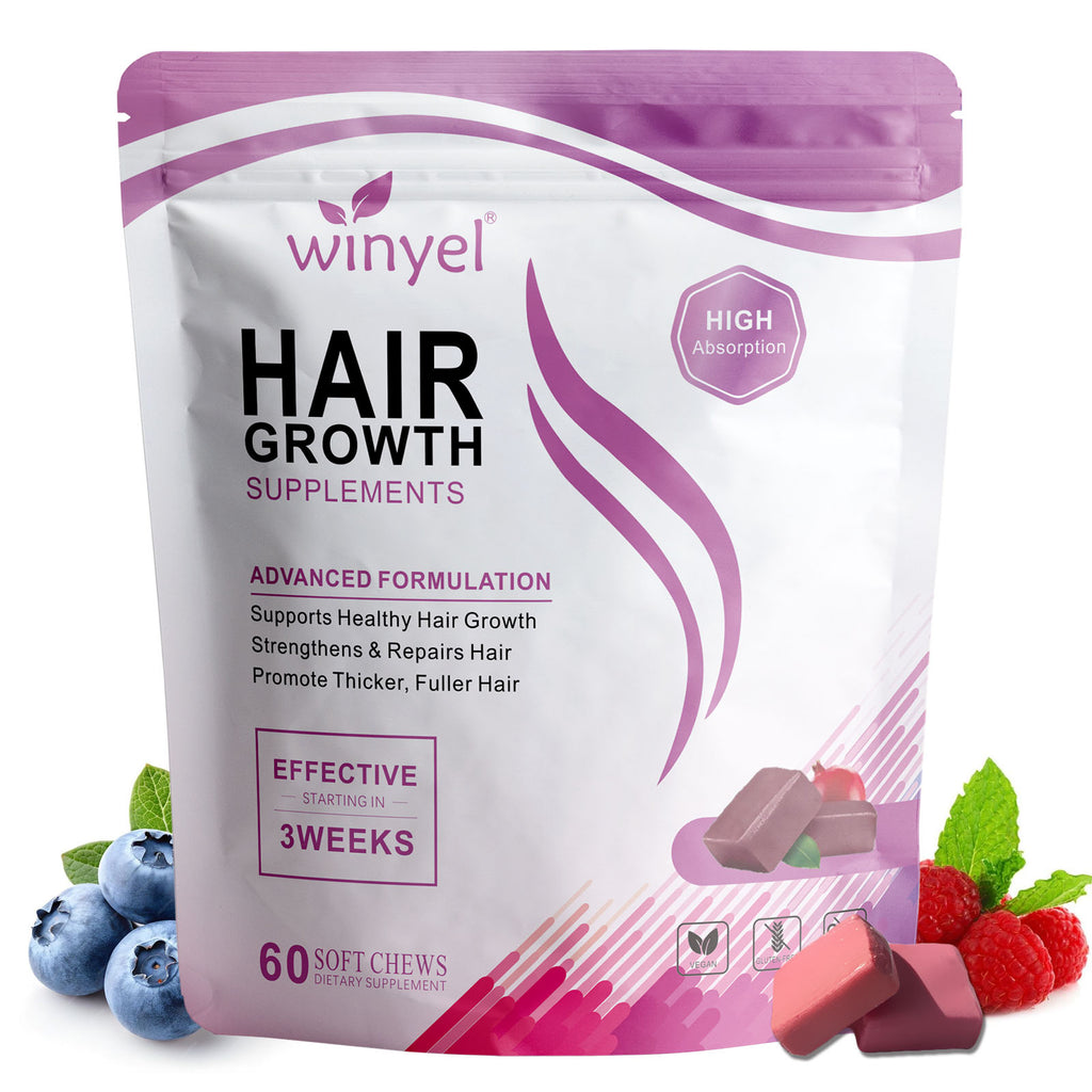 WINYEL Hair Growth Soft Chewables, Containing Hair Growth Vitamins For Men And Women, Biotin, To Help Create Thicker, Fuller, And Stronger Hair, Mixed Berries, 60 Soft Chewables. by Josla
