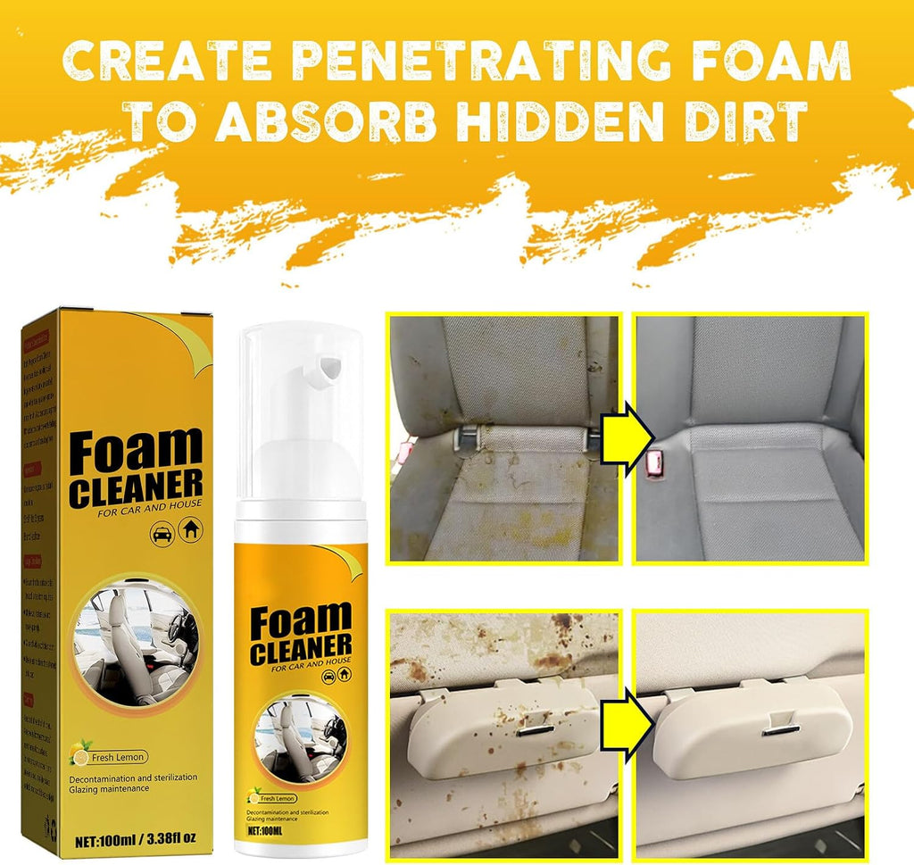 2Pcs Multipurpose Foam Cleaner Spray 100ml, Foam Cleaner For Car And House Lemon Flavor, All-Purpose Household Cleaners For Car And Kitchen by Josla