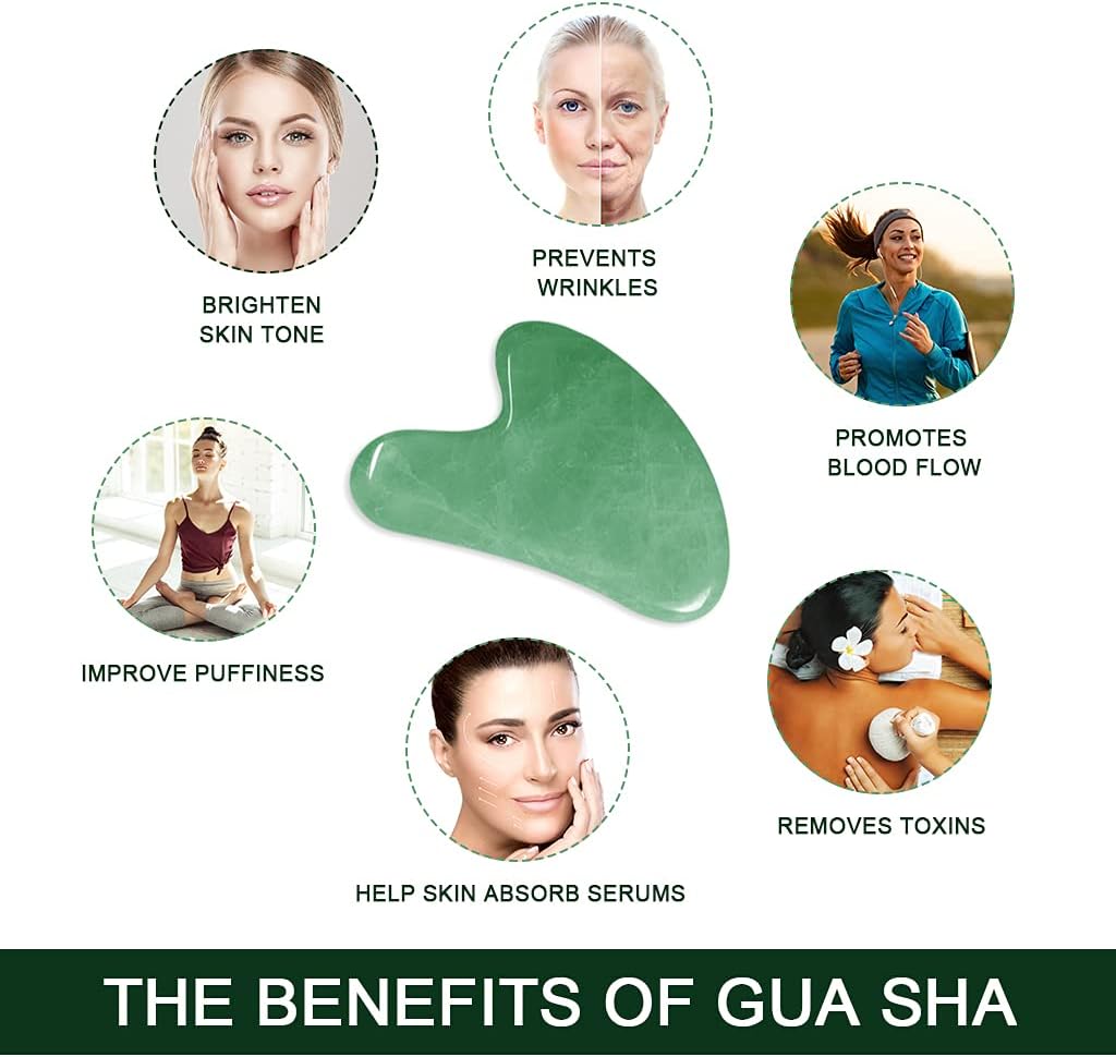 Gua Sha Massage Tools & Rosehip Oil In One Set, Nature Jade Stone Facial Gua Sha Products For Skin Massage, Beauty And Moisturizing , With Nice Travel Pouch by Josla