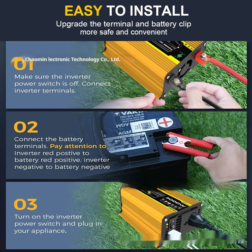 Inverter 12V To 220V110V3000W Vehicle Solar Power Conversion Inverter Off-grid High Frequency Correction by Josla