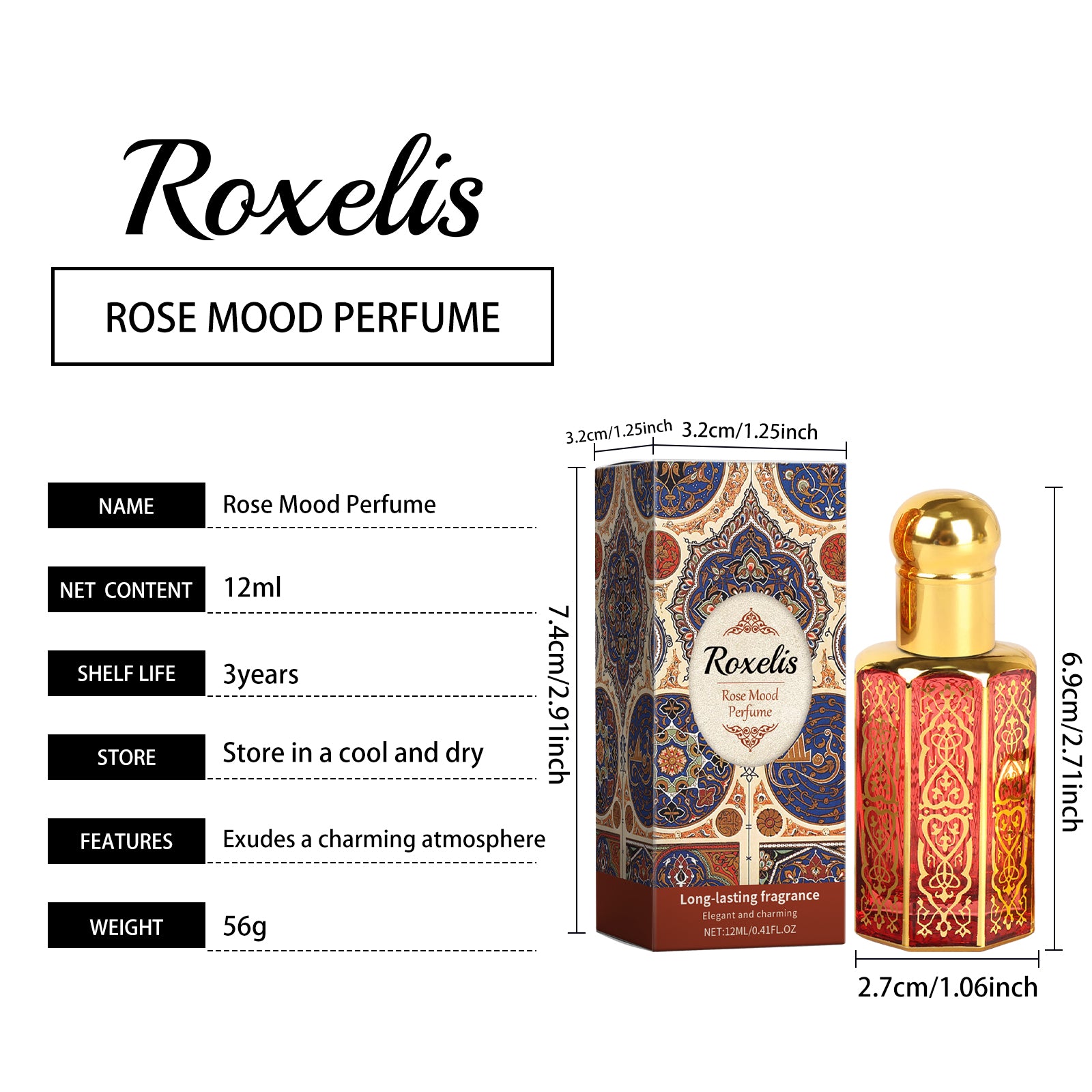 Arabian Roll On Perfume Oil, Rose Mood, Long Lasting Women Fragrance, 12ml by Josla