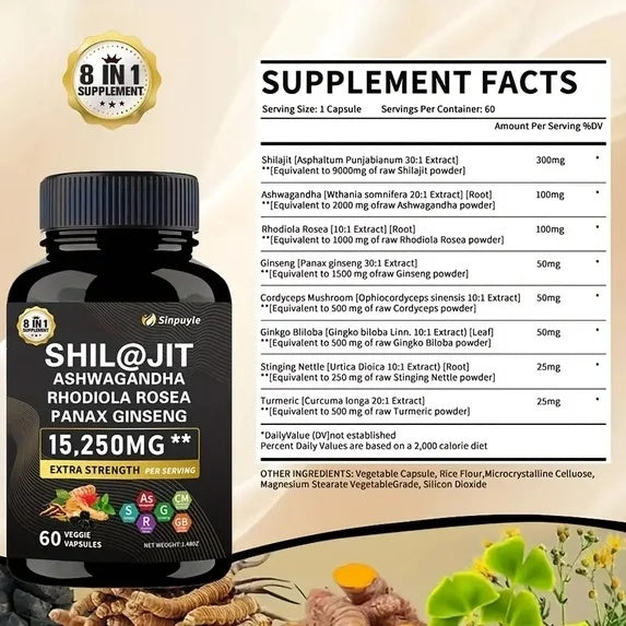 15-in-1 Sea Moss & 8-in-1 Shilajit Ashwagandha Supplement Bundle Energy Mood Support 60 Capsules Each by Josla