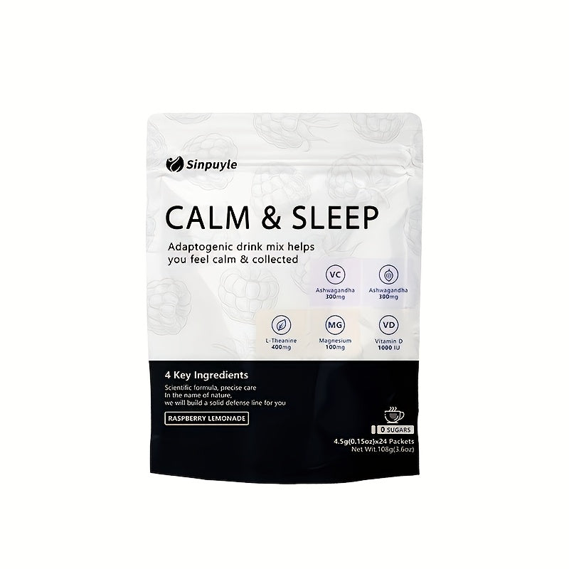 Calm & Sleep Adaptogenic Drink Mix - Raspberry Lemonade, 0 Sugars - L-Theanine, Ashwagandha & Magnesium For Relaxation & Rest, 24 Packets by Josla