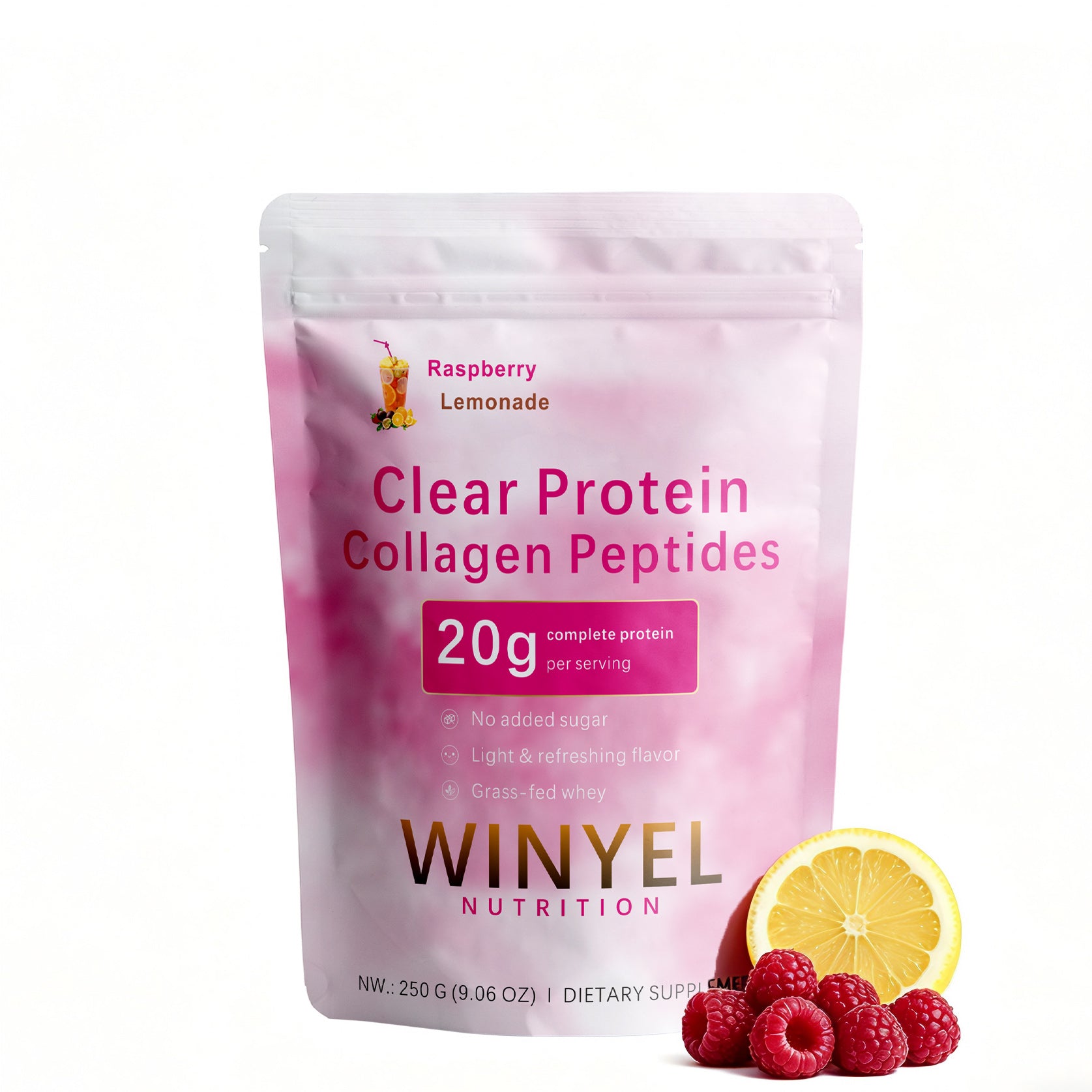 WINYEL Nutrition Clear Protein Collagen Peptides, Raspberry Lemonade, 20g Protein, Zero Sugar, Grass-Fed Whey, 250g by Josla
