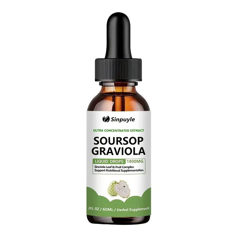 Soursop Graviola 1800mg Ultra Concentrated Liquid Drops - Leaf & Fruit Herbal Supplement, Immune Support, 60ml by Josla