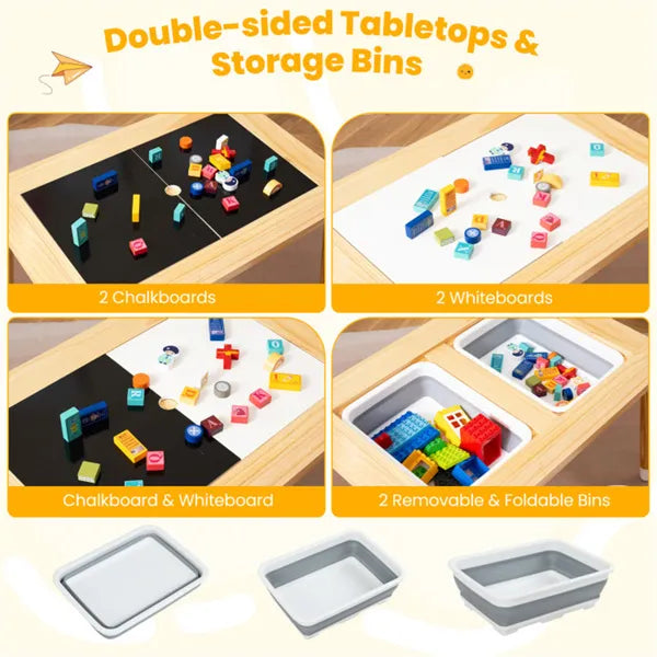 All-in-One Kids Activity Table And Chairs Set, Pine Wood Sensory Table With Foldable Storage Bins For Ages 3+ by Josla