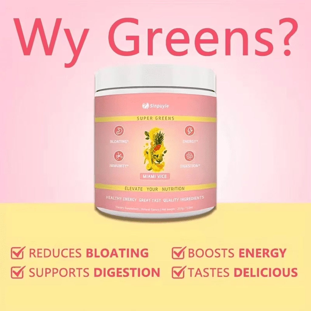 Super Greens Powder Miami Vice Flavor 255g Natural Daily Greens Supplement Supports Energy Digestion Immunity Bloating Relief by Josla