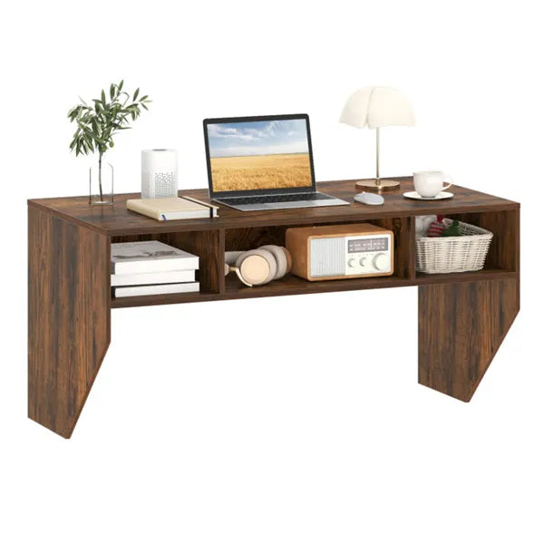 Rustic Brown Wall-Mounted Floating Computer Desk With 3-Cube Storage, Sturdy Wooden Workstation For Home Office by Josla