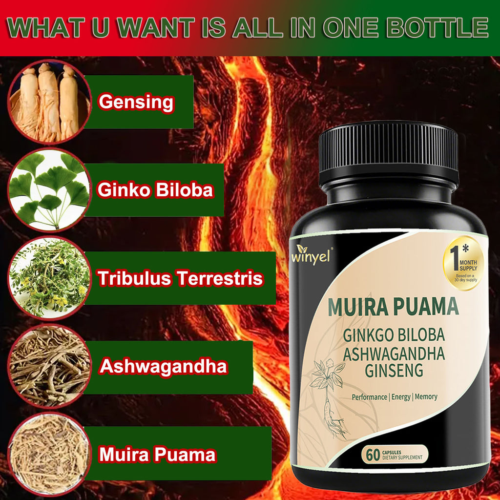 Muira Puama Ginseng Ashwagandha Ginkgo Tribulus Herbal Supplements Unleash Your Potential Through Our Pills Dietary Supplements, Help Promote An Active And Healthy Lifestyle 60 Capsules by Josla