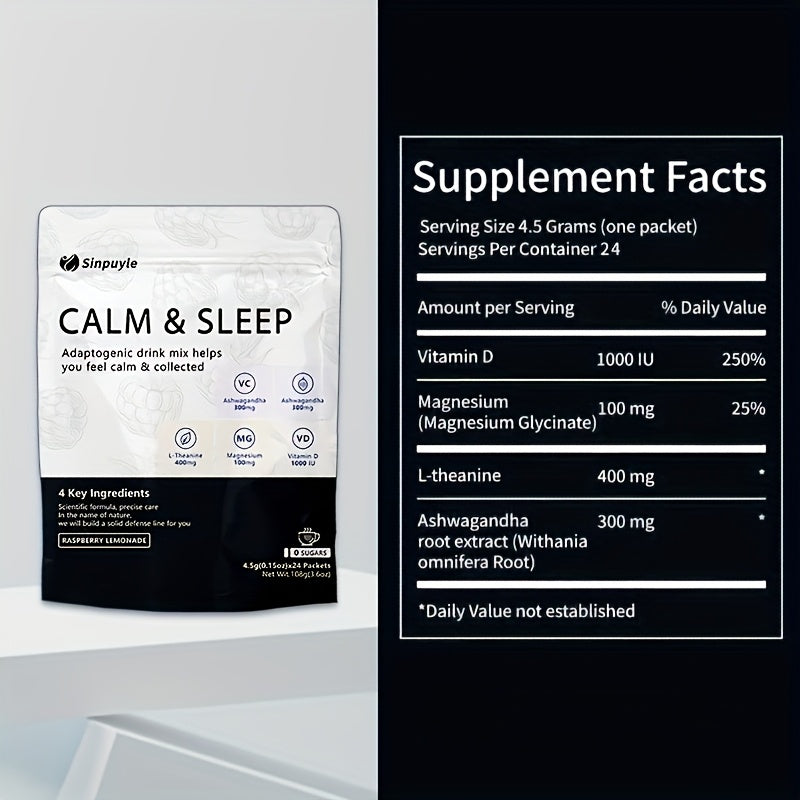 Calm & Sleep Adaptogenic Drink Mix - Raspberry Lemonade, 0 Sugars - L-Theanine, Ashwagandha & Magnesium For Relaxation & Rest, 24 Packets by Josla