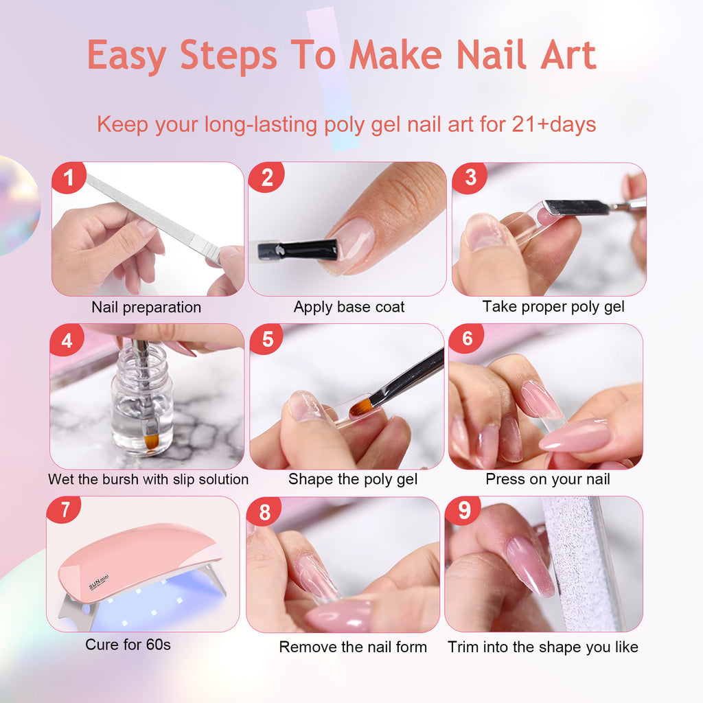 6 PCS Poly Gel Nail Kit With UV Lamp, Nail Brush And Nail Forms Top Base Coat Builder Nails Art Tools by Josla