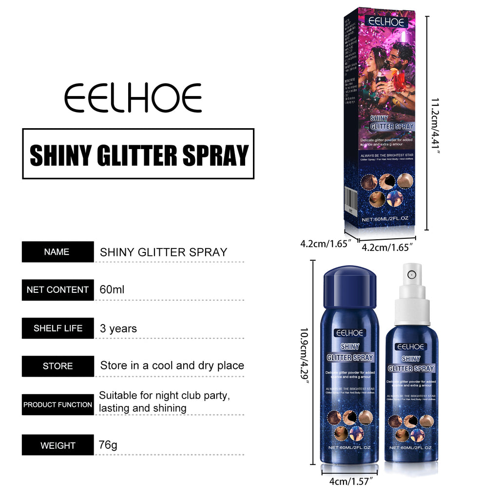 Shiny Glitter Spray, Body Hair Clothes Highlight Shimmer Spray For Halloween Club Party, Long Lasting Sparkle Glitter For Skin Outfits, 60ML by Josla
