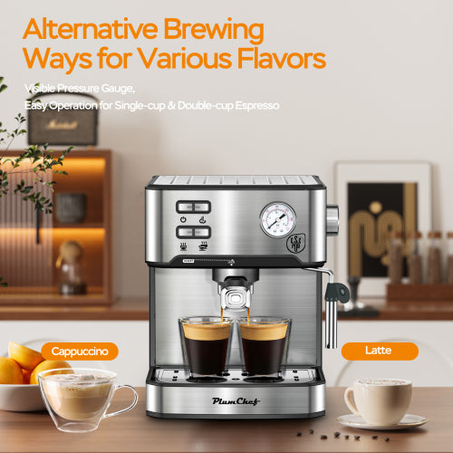 20 Bar Professional Espresso Machine With Milk Frother, Single & Double Shot, ESE Pod Compatible, Pressure Display, Removable Water Tank For Cappuccino, Latte, & Macchiato Home Barista Edition by Josla