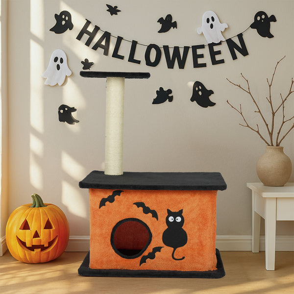 33inch Halloween Cat Tree, Cat Tower Cat Tree For Indoor Cats With Spacious Cat Condo, Large Platform, Sisal Scratching Post, Orange & Black by Josla