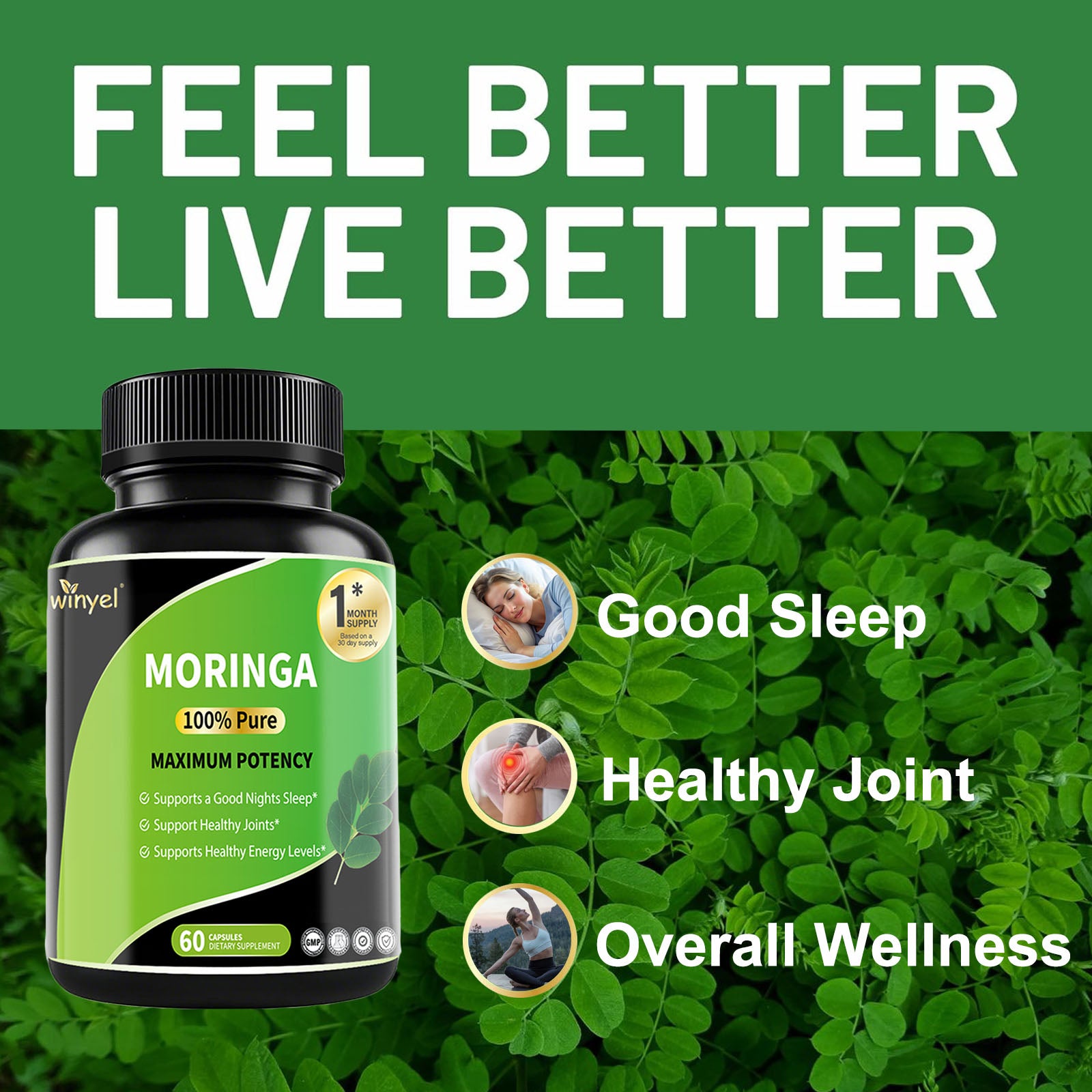 Pure Moringa Capsules - High Potency, Health & Fitness With Essential Vitamins & Amino Acids - 60 Capsules by Josla