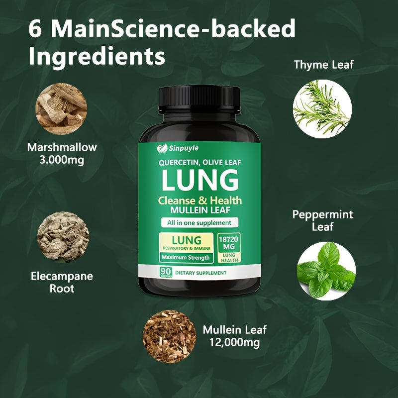 Lung Cleanse Respiratory Support Supplement Mullein Leaf Quercetin 90 Capsules by Josla