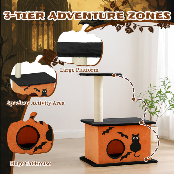 33inch Halloween Cat Tree, Cat Tower Cat Tree For Indoor Cats With Spacious Cat Condo, Large Platform, Sisal Scratching Post, Orange & Black by Josla