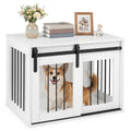 31.5" Dog Crate Furniture With Sliding Barn Door, Wooden Dog Kennel End Table For Indoor Use - White by Josla
