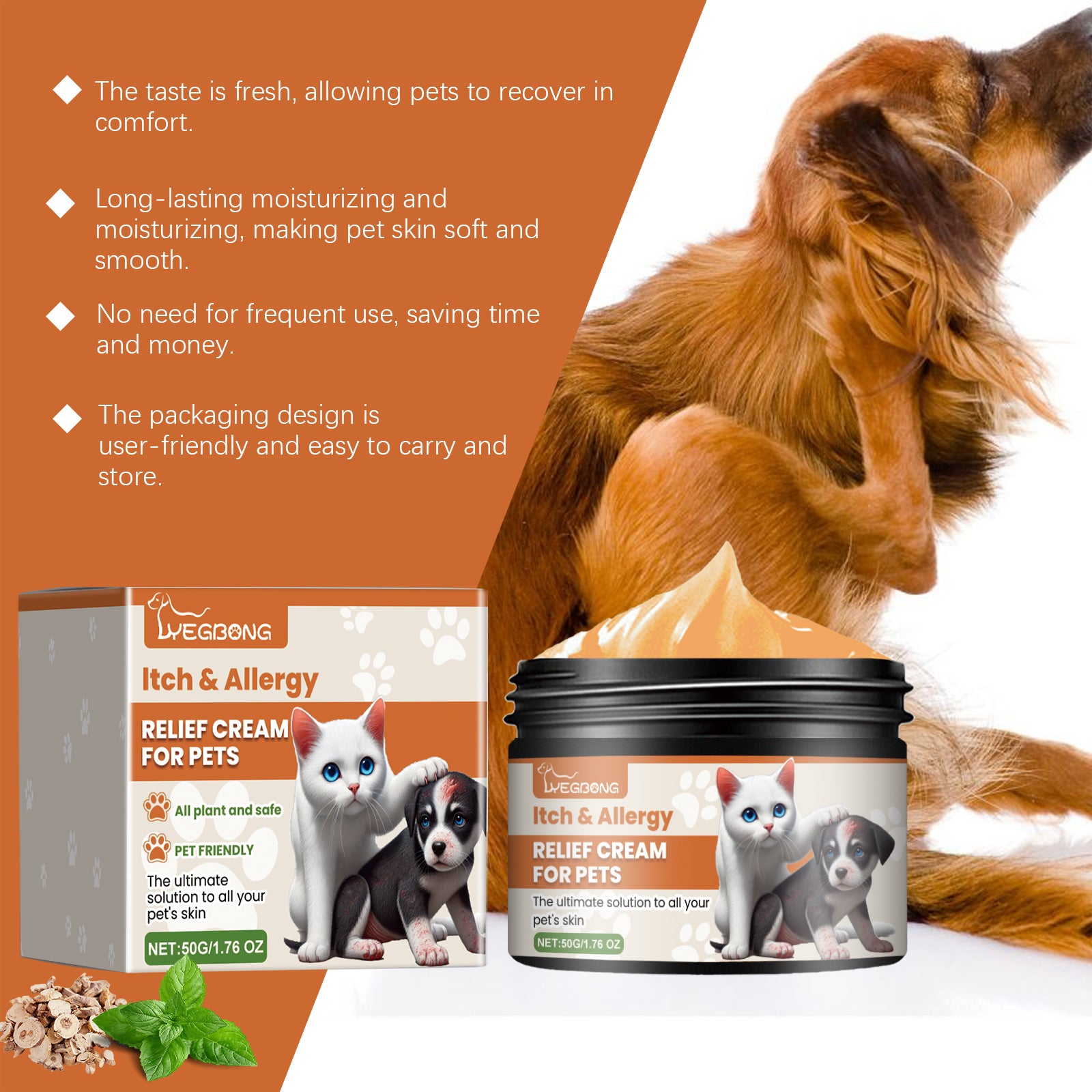 Pet Itch & Allergy Relief Cream, Soothing Skin For Dogs & Cats, Natural Herbal Extracts For Itch, Bites & Irritated Skin, 50g by Josla