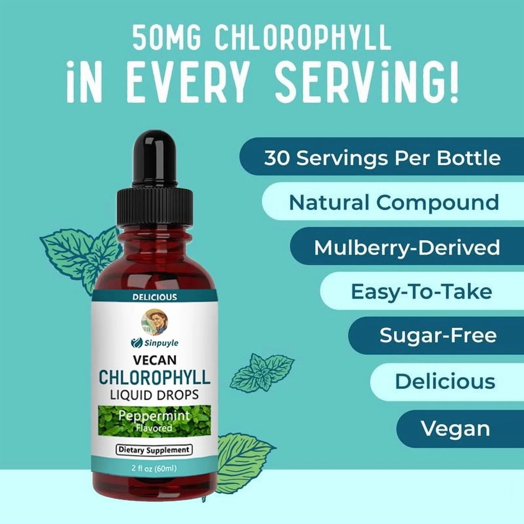 Vegan Chlorophyll Liquid Drops, Peppermint Flavored, Supports Detox And Fresh Breath, 60ml by Josla