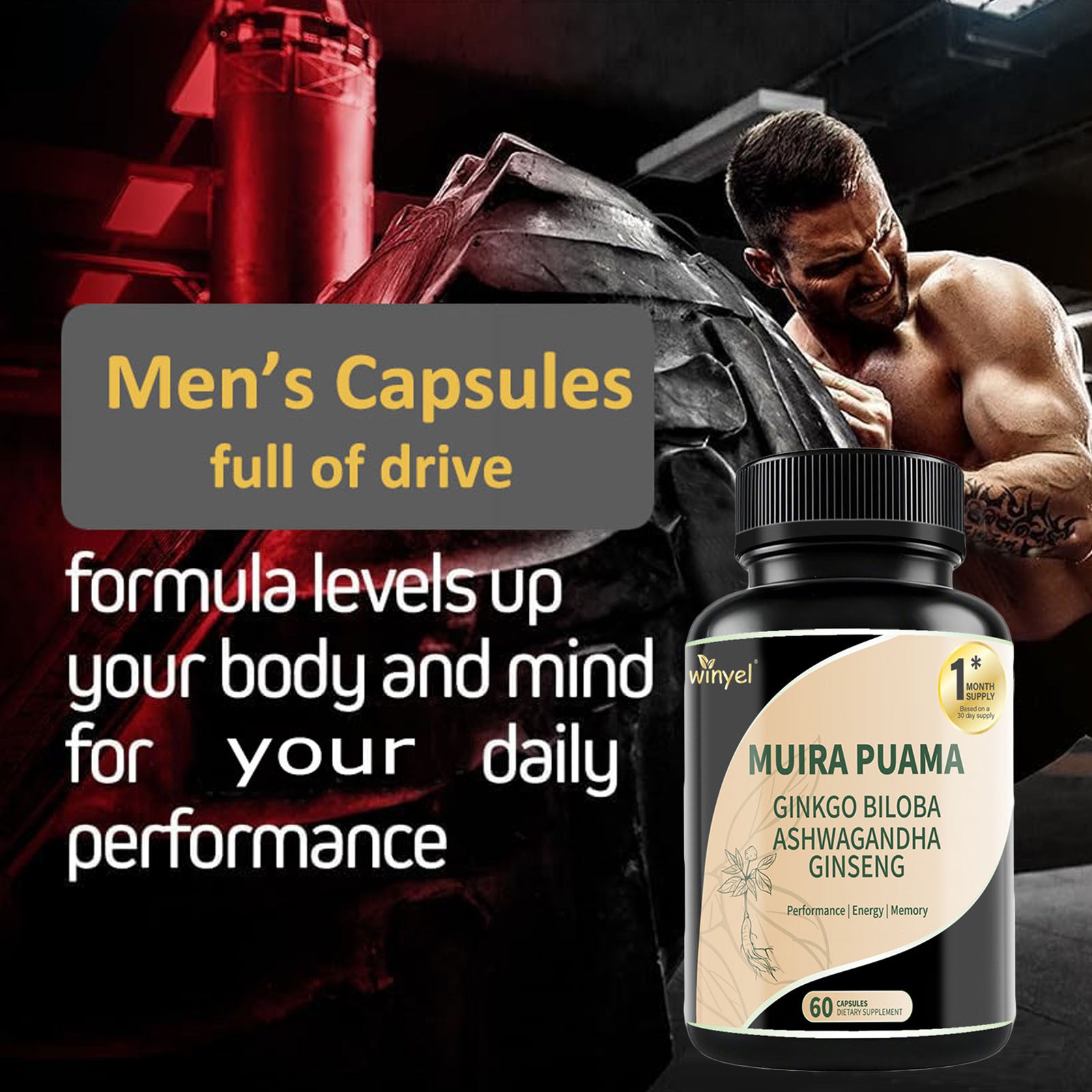 Muira Puama Ginseng Ashwagandha Ginkgo Tribulus Herbal Supplements Unleash Your Potential Through Our Pills Dietary Supplements, Help Promote An Active And Healthy Lifestyle 60 Capsules by Josla
