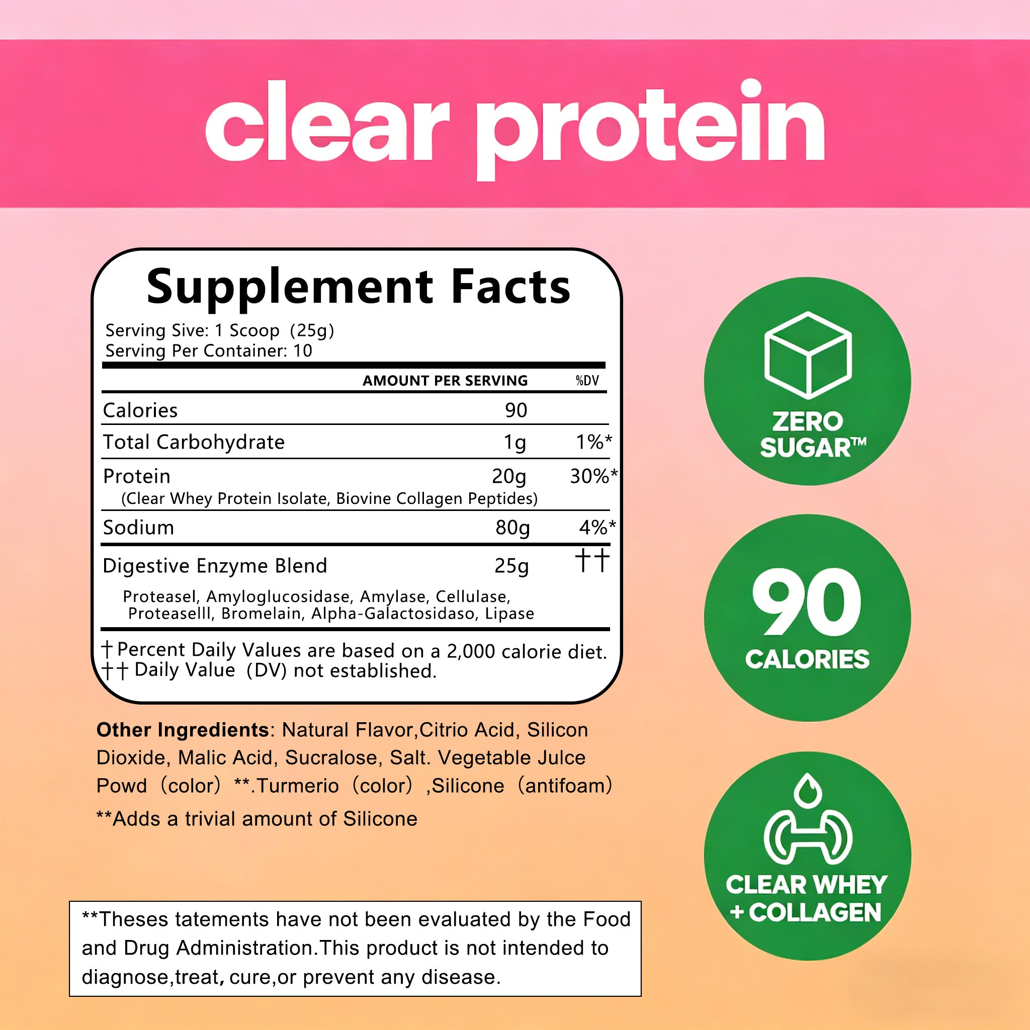 WINYEL Nutrition Clear Protein Collagen Peptides, Raspberry Lemonade, 20g Protein, Zero Sugar, Grass-Fed Whey, 250g by Josla