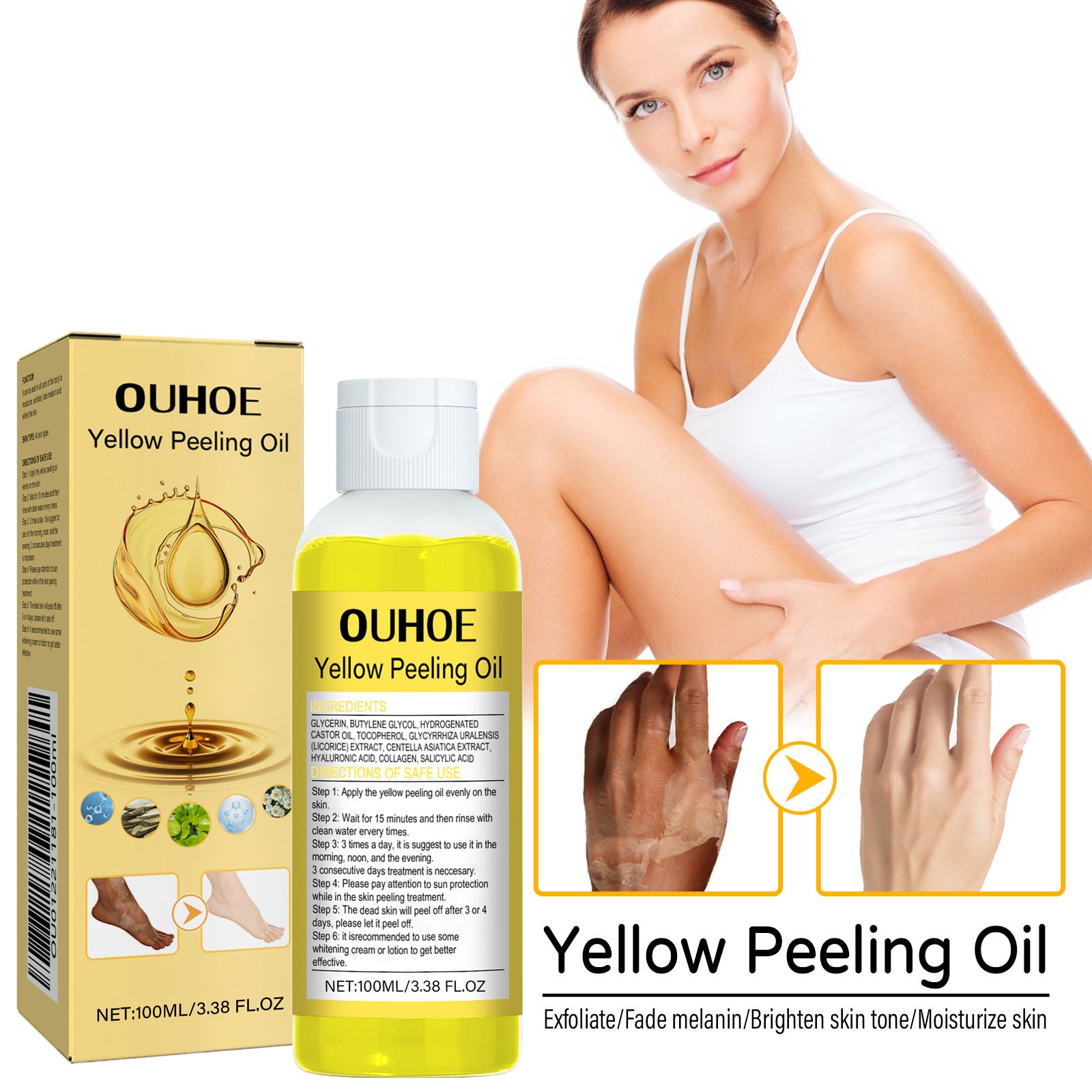 OUHOE Yellow Exfoliating Oil Hydrates And Moisturizes Skincare Body, Clears Skin, Brighens Skin Tone by Josla